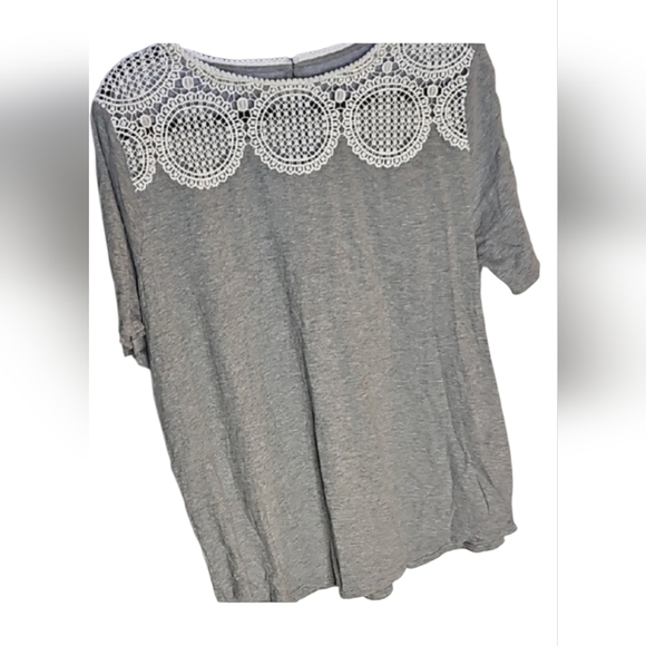 LOFT Tops - LOFT Gray Top with White Lace Detail